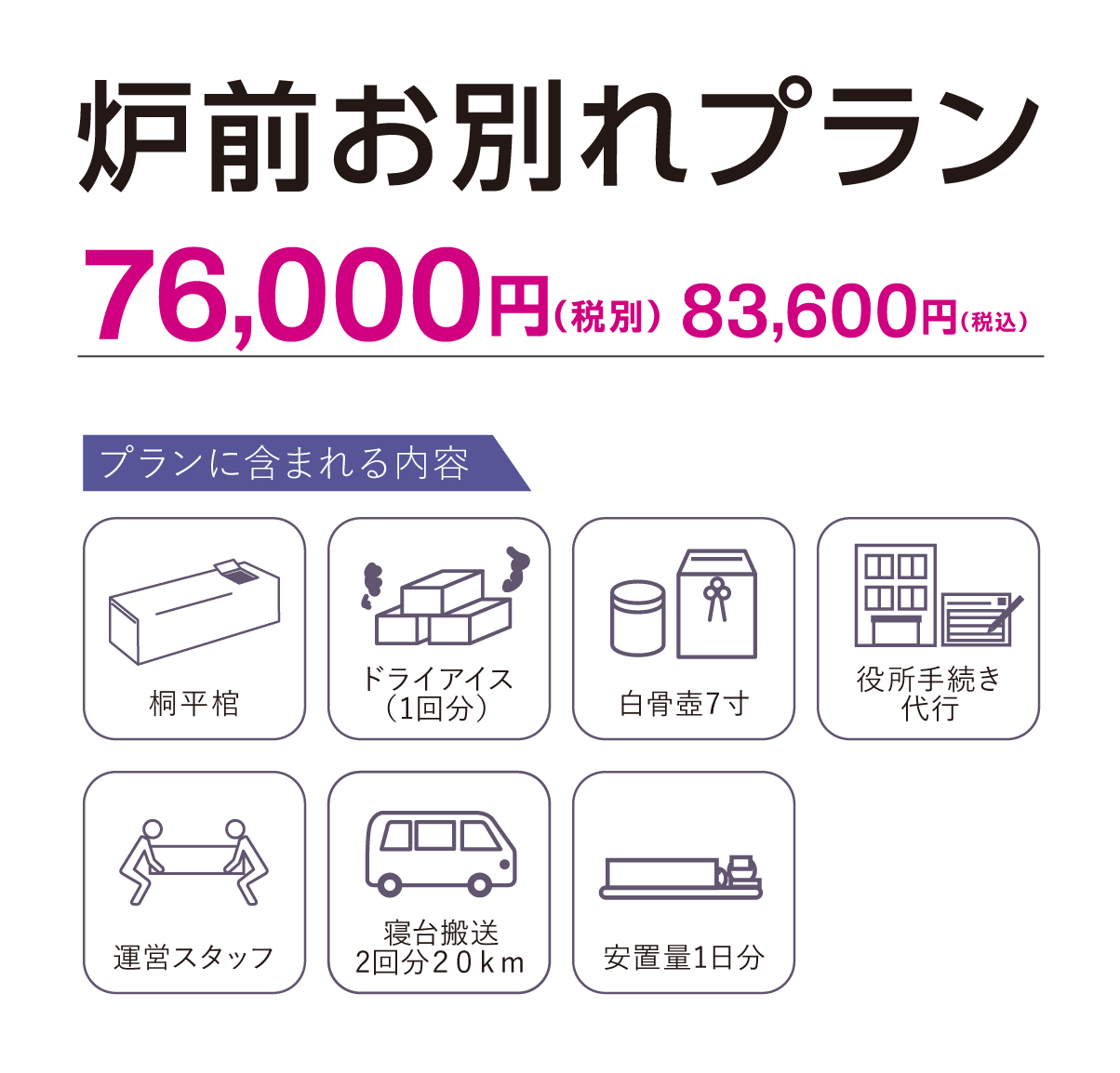 炉前お別れプラン 76,000円（税別） 83,600円（税込）